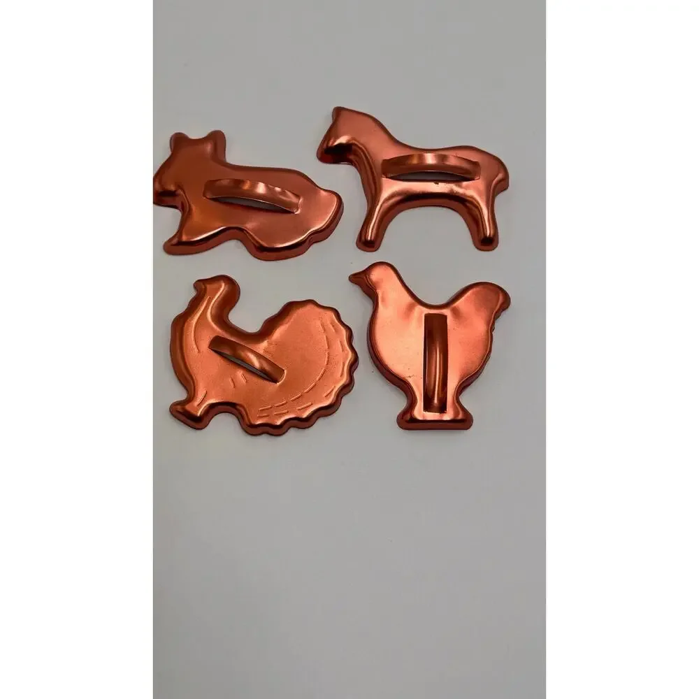 Copper Cookie Cutter Set Farm Animal Shapes Baking Kitchen